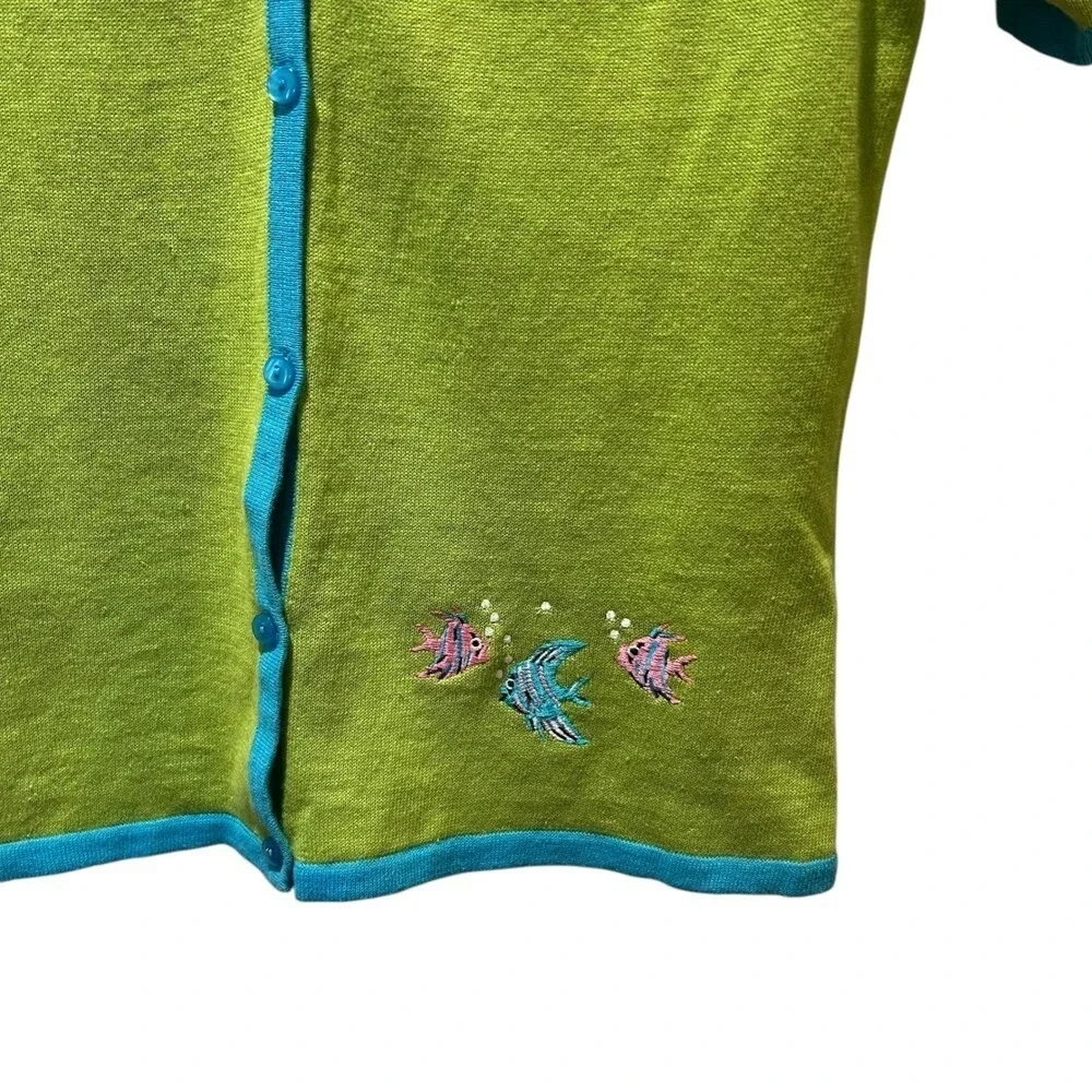 Vintage Tropical Dress Cardigan‎ Set Women 8 Embroidered Fish Cruise Resort Wear